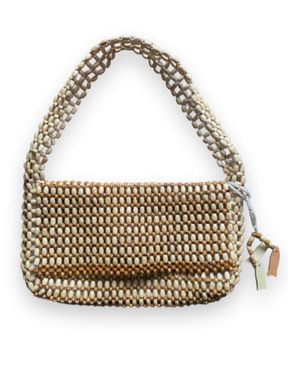Gorgeous vintage-style wooden beaded shoulder bag fisherman core